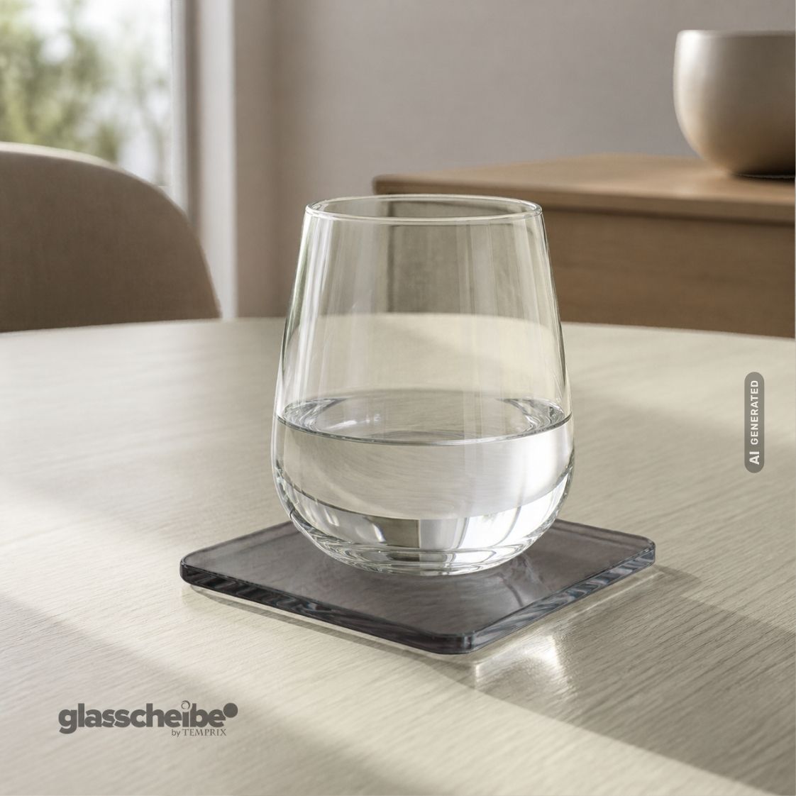 Glasuntersetzer aus Grauglas mit runden Ecken 100 x 100mm