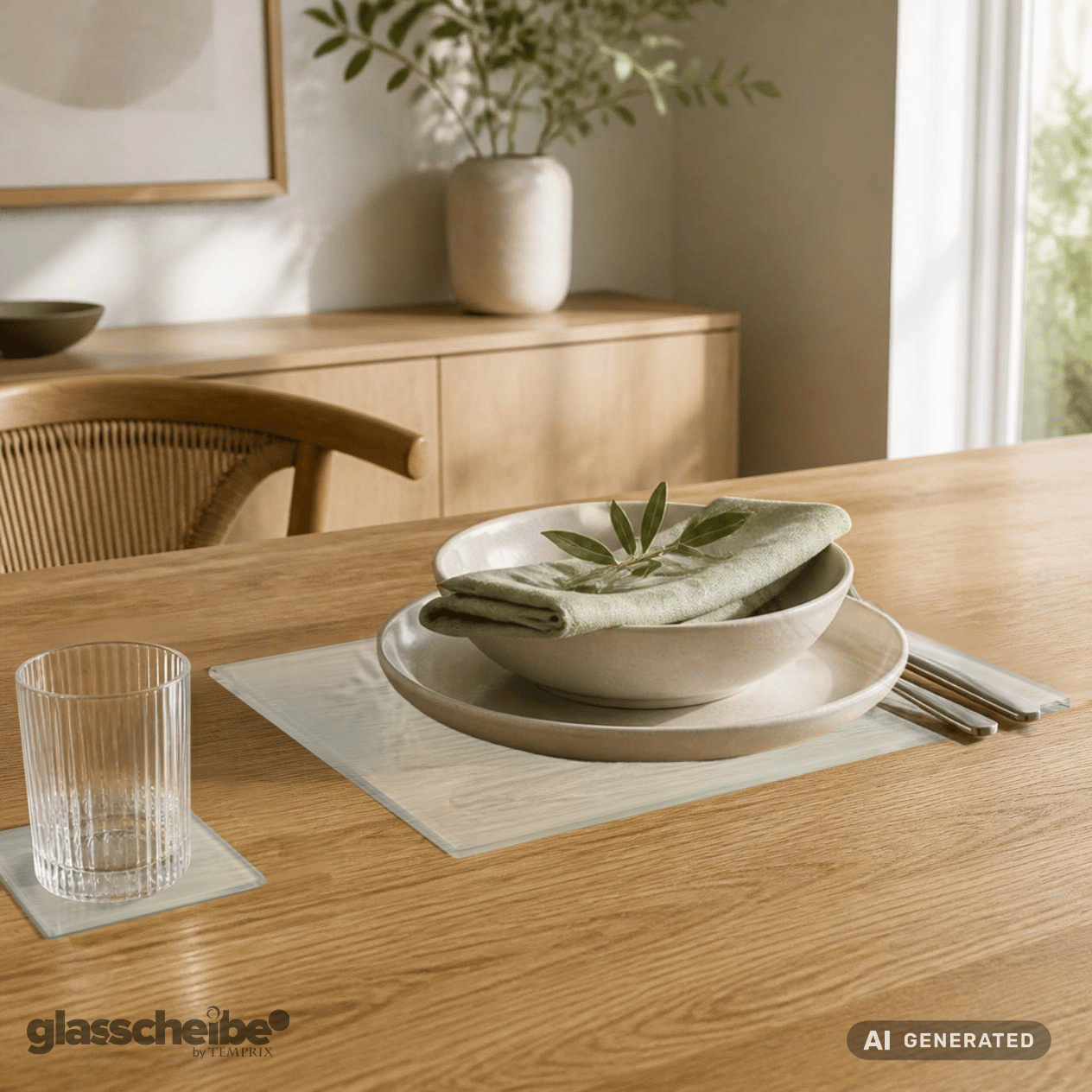 Glasuntersetzer aus satinierten Glas mit spitzen Ecken 100 x 100mm