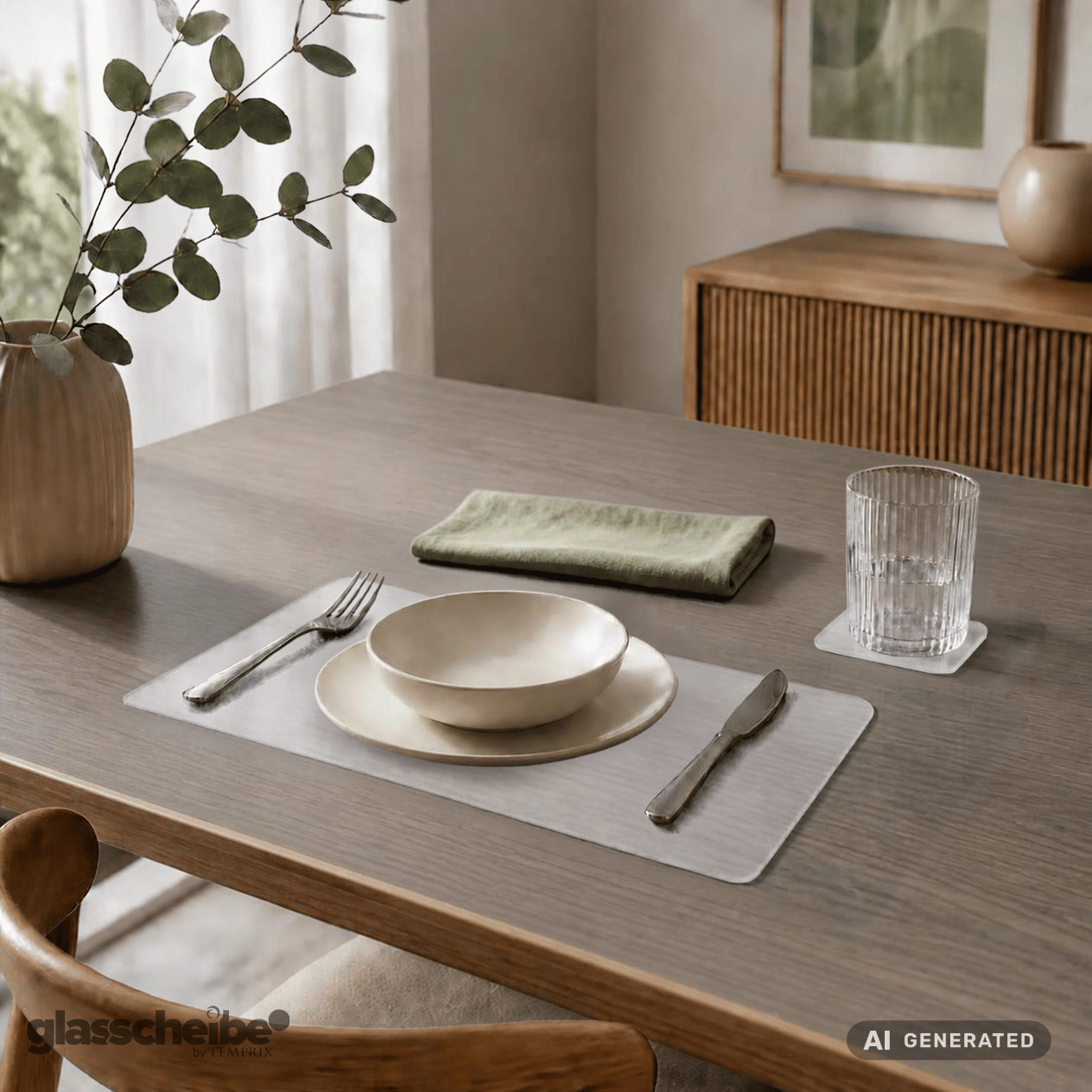 Glasuntersetzer aus satinierten Glas runde Ecken 100 x 100mm