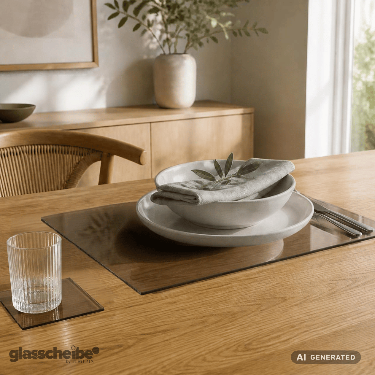 Glasuntersetzer aus Grauglas mit spitzen Ecken 100 x 100mm