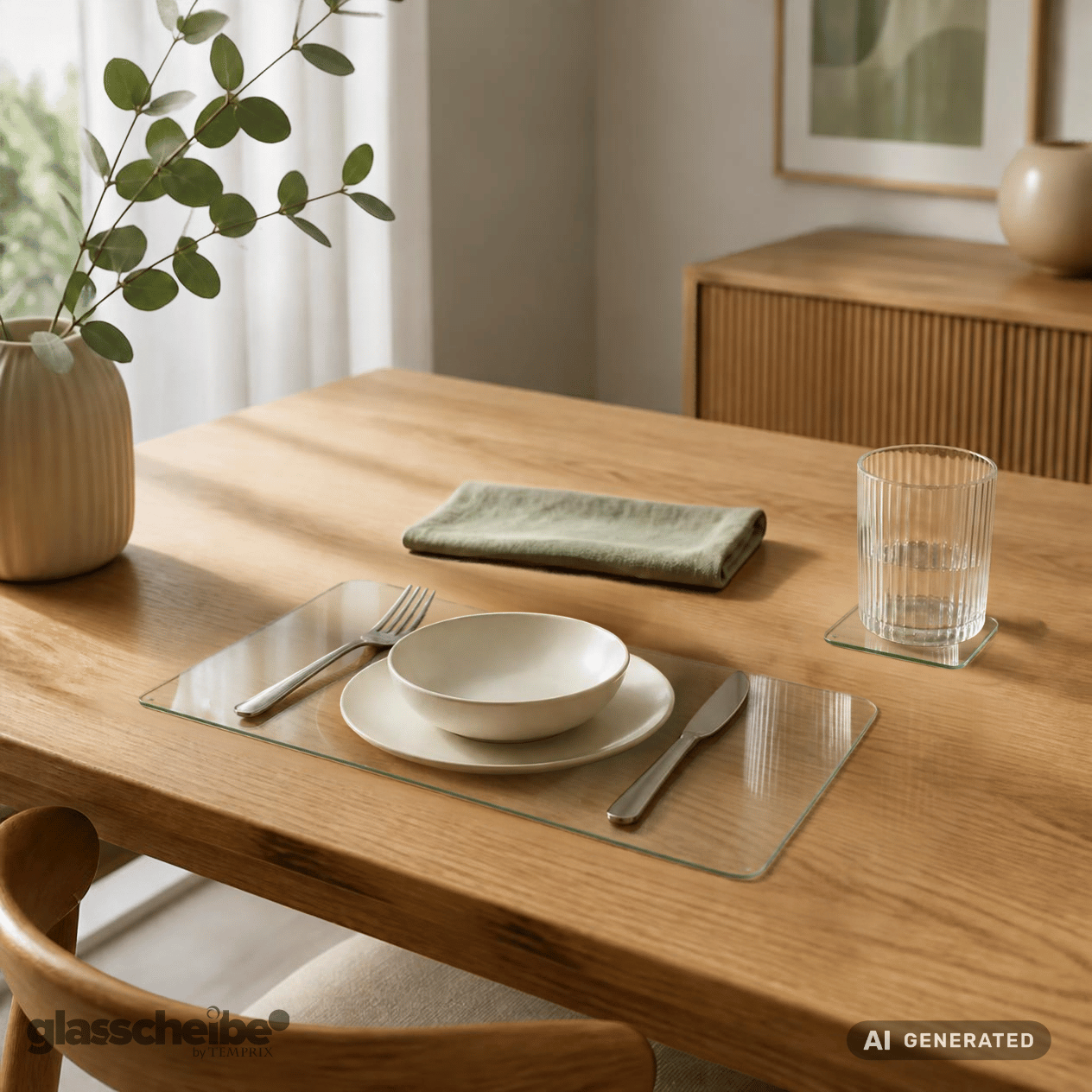 Glasuntersetzer aus Klarglas mit runden Ecken 100 x 100mm